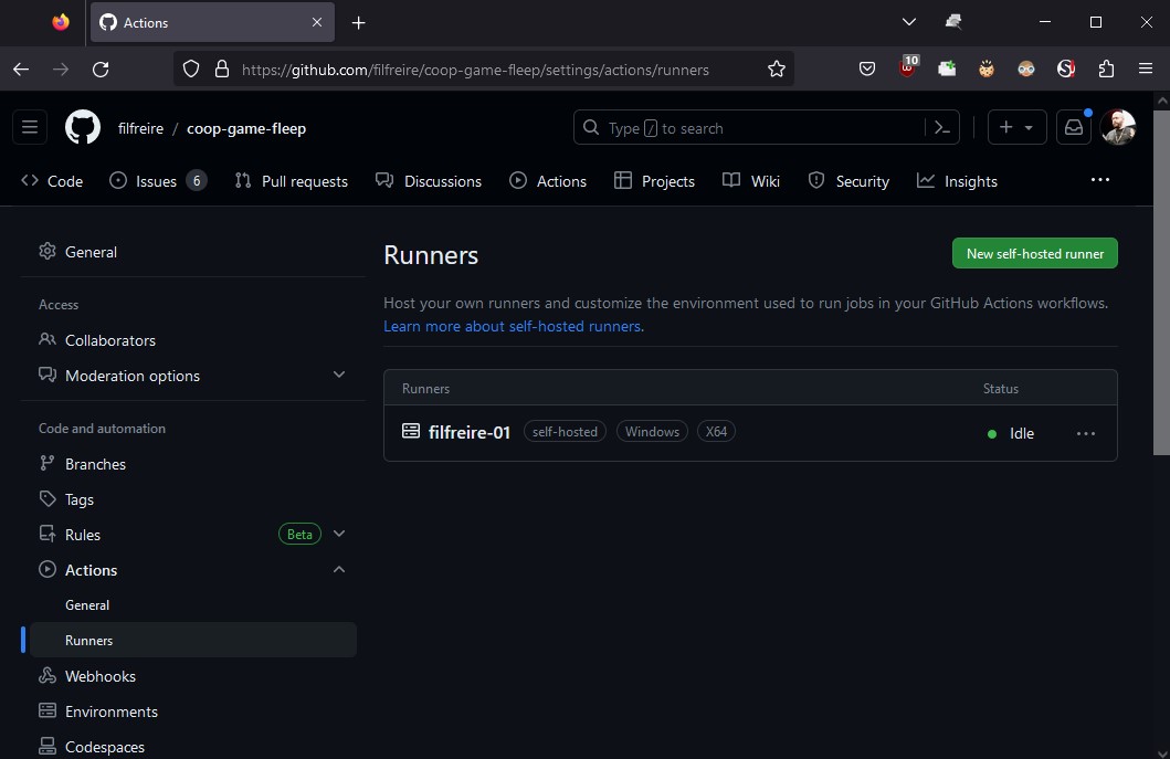 Example of a self hosted GitHub runner